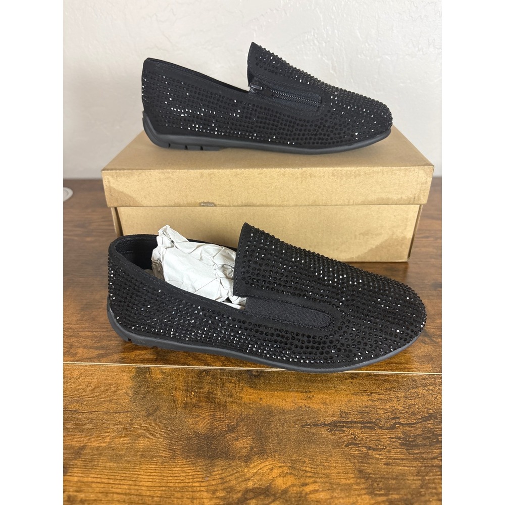 Steve Madden Kids Acaviar Black Rhinestone Slip On Loafers Wide Width Size 4